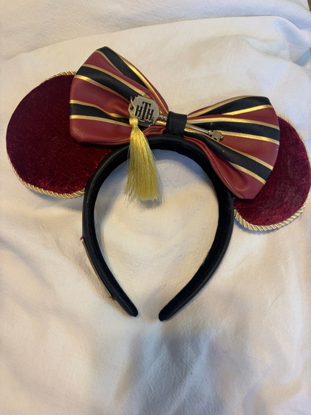 Tower of terror Striped Bow Ear Headband in Maroon and Gold